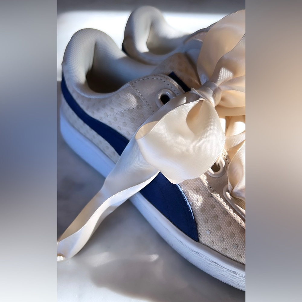 Puma Basket Heart Denim Oatmeal Twilight Blue Women’s Shoes - Picture 11 of 17